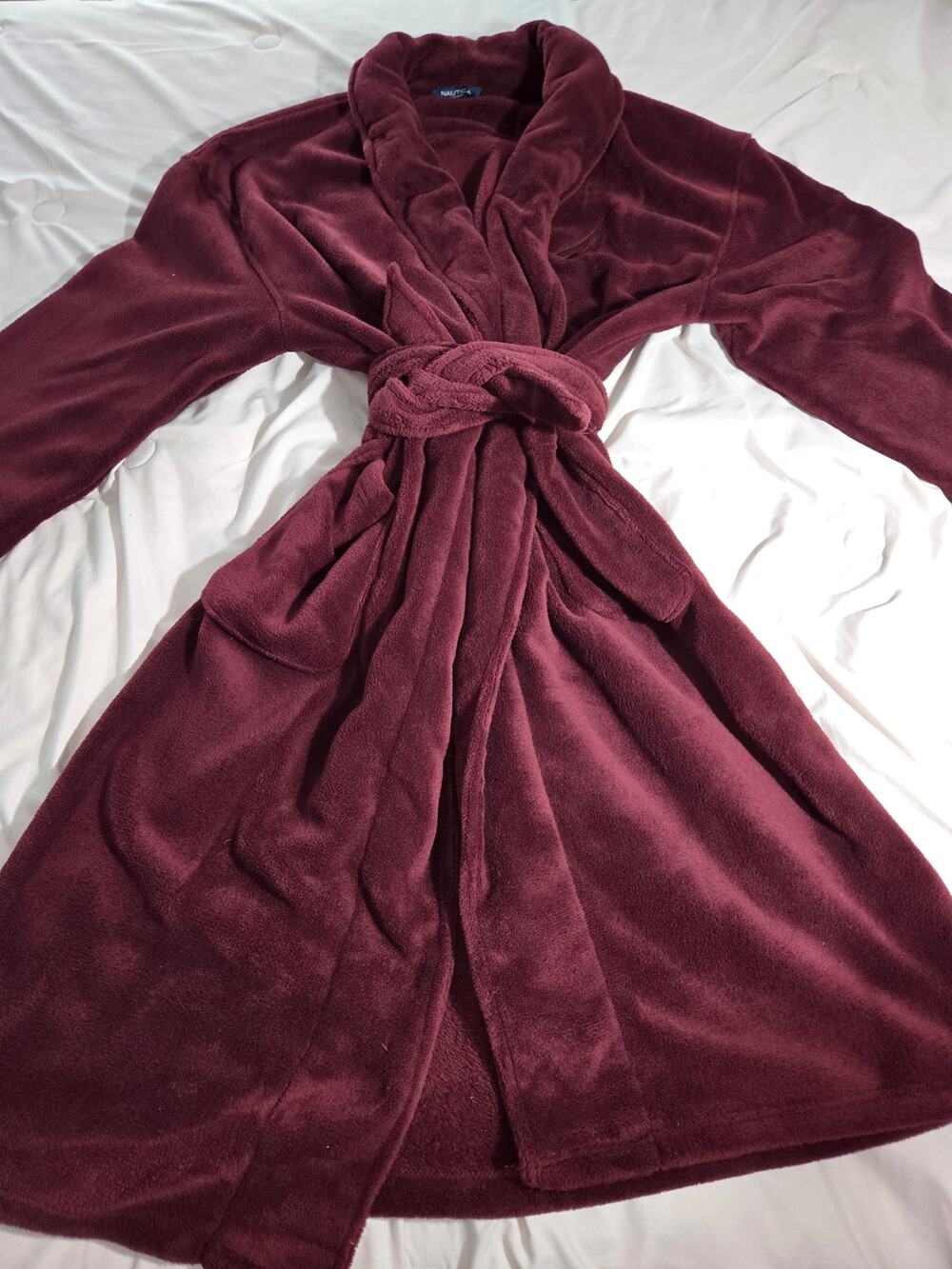 Nautica Sleepwear Women’s Plush Fleece Robe Burgundy OSZ One Size Belted Pockets